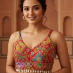 Natural Crepe With Thread Embroidery And Coding Work Blouse red sleeveless vinatge kodi