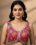 Traditional Embroidered Crepe Blouse for Women | Festive Wear Pink Attachable Sleeves vintage colourfull shells