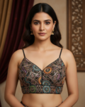 Party wear chinon spaghetti blouse with embroidery and sequin black sleeveless