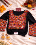 Navratri gamthi mirror work kediya top with full sleeves, Gujarati festive wear black