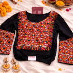 Navratri gamthi mirror work kediya top with full sleeves, Gujarati festive wear black