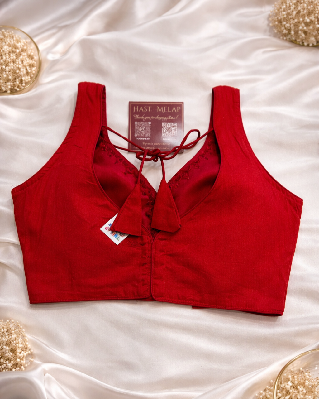 Handcrafted mirror work cotton blouse for ethnic and festive wear red