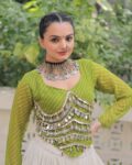 Leheriya Print work With Navratri Attractive Mirror Lace green Full Sleeves Blouse kodi