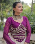 Leheriya Print work With Navratri Attractive Mirror Lace Purple Full Sleeves Blouse kodi