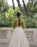 Leheriya Print work With Navratri Attractive Mirror Lace green Full Sleeves Blouse kodi