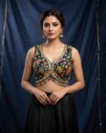 Traditional Embroidered Crepe Blouse for Women | Festive Wear black Attachable Sleeves vintage colourfull shells