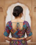 Crepe Viscose Position Print blue Half Sleeves Blouse Vintage
