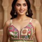Natural Crepe With Thread Embroidery navratri Sleeveless vinatge kodi off white