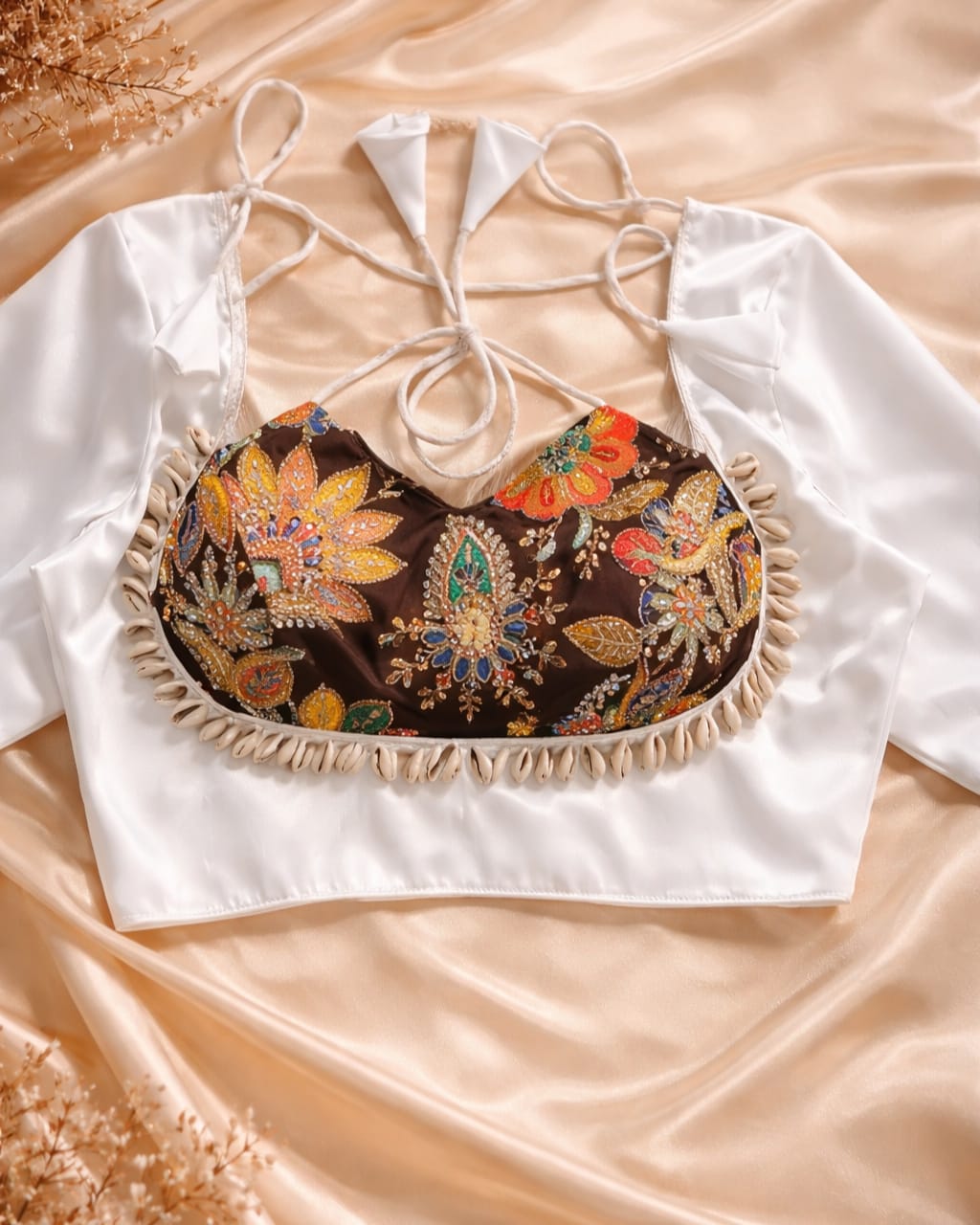 Ivory Satin Corset Blouse off white sleeves navratri kodi
