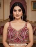 Bollywood Designer Mirror Work Blouse with Kaudi Lace red shells Attachable Sleeves