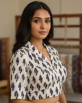 Ajrakh Printed Cotton Designer Blouse Elbow-Length Sleeves Cotton white