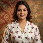 Cotton Ajrakh Print Collar Crop Top Blouse elbow lenght sleeves