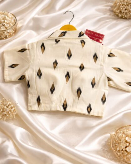 Stylish Ikkat Print Cotton Blouse elbow lenght sleeves