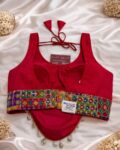Printed Cotton Blouse with Real Shell Kodi Lace vintages sleevess red