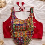 Printed Cotton Blouse with Real Shell Kodi Lace vintages sleevess red