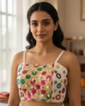 Navratri blouse with mirror work and kodi for garba white sleeveless