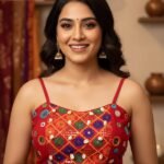 Navratri blouse with mirror work and kodi for garba red sleeveless