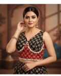 “Navratri cotton kutchi work ajrakh blouse with kodi detailing for garba wear red black kodi Attachable Sleeves
