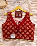 “Navratri cotton kutchi work ajrakh blouse with kodi detailing for garba wear red black kodi Attachable Sleeves