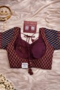 Sweetheart neck navratri ajrakh cotton readymade blouse for women with half sleeves and traditional print design blue red
