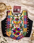 Gujarati Navratri kaudi shell work cotton blouse with attachable sleeves, festive blouse for women black