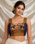 Navratri garba halter neck blouse in magic cotton with embroidery and mirror work, sleeveless Blue