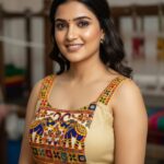 Navratri garba halter neck blouse in magic cotton with embroidery and mirror work, sleeveless off white