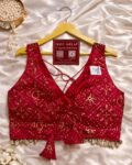 Navratri vichitra silk blouse with kodi work, sequence and zari detailing, V-neck design with attachable sleeves Multi colour Attachable Sleeves VINTAGE