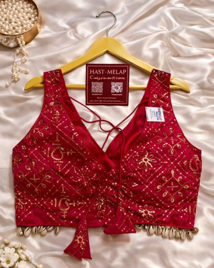 Navratri vichitra silk blouse with kodi work, sequence and zari detailing, V-neck design with attachable sleeves Multi colour Attachable Sleeves VINTAGE