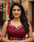 Navratri hand mirror work cotton blouse for women, Gujarati garba blouse with V neck, attachable sleeves, traditional festive blouse maroon