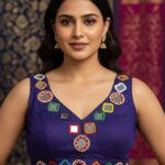 Navratri aabla mirror work Roman silk blouse for women, Gujarati garba blouse with attachable sleeves, traditional festive designer blouse PURPLE