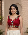Navratri aabla mirror work Roman silk blouse for women, Gujarati garba blouse with attachable sleeves, traditional festive designer blouse Maroon
