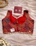 WhatsApp Image 2026-04-13 at 4.58.42 PM (1) Ajrakh print V neck blouse with attachable sleeves, ethnic cotton blouse for women MAROON