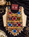 Gujarati Navratri halter neck shell work blouse, rayon cotton festive blouse for women white