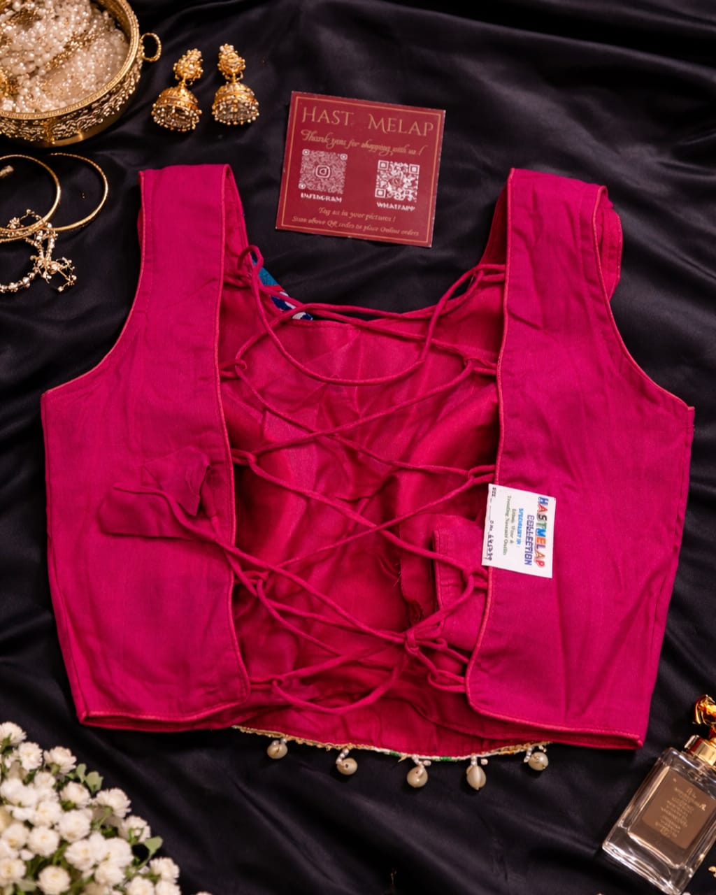 WhatsApp Image 2026-04-13 at 5.38.37 PM (1) Navratri real shell kaudi work magic cotton blouse for women, embroidery festive blouse with attachable sleeves, traditional garba blouse Pink