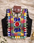 WhatsApp Image 2026-04-13 at 5.38.37 PM (2) Navratri real shell kaudi work magic cotton blouse for women, embroidery festive blouse with attachable sleeves, traditional garba blouse Black