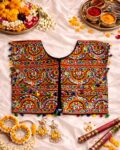 Kutchi mirror work koti jacket, Gujarati sleeveless navratri jacket for women black inside