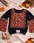 black Navratri gamthi mirror work kediya top for women with full sleeves, Gujarati festive wear
