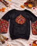 Navratri gamthi mirror work kediya top for women with full sleeves, Gujarati festive wear black