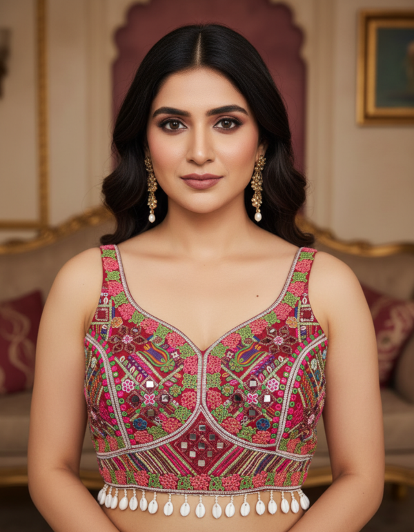 Italian Silk Embroidered Semi-Halter Blouse