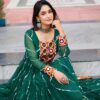 20000001 (1) Green Faux Georgette Laheriya Print Kutchi Patchwork Gown