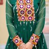 20000001 (2) Green Faux Georgette Laheriya Print Kutchi Patchwork Gown