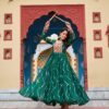 20000001 (3) Green Faux Georgette Laheriya Print Kutchi Patchwork Gown
