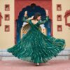20000001 (4) Green Faux Georgette Laheriya Print Kutchi Patchwork Gown
