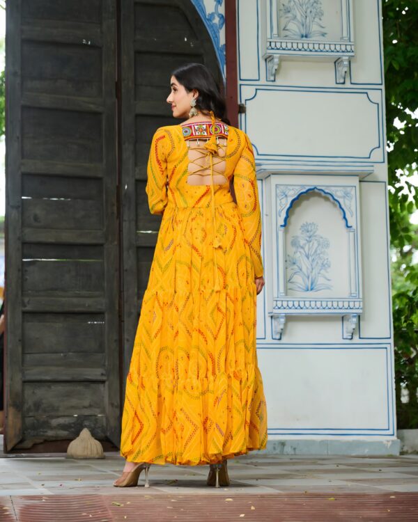 20000008 (4) Faux Georgette Bandhani Print Kutchi Patchwork Gown
