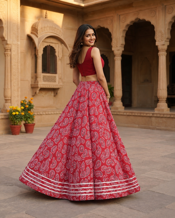 40000002 (2) Red Ajrakh Paisley Print Pure Cotton Skirt