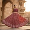 40000004 (1) Ruhani Red Ajrakh Buti Cotton Navratri Skirt