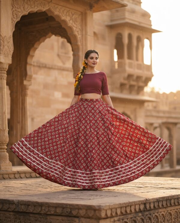 40000004 (1) Ruhani Red Ajrakh Buti Cotton Navratri Skirt