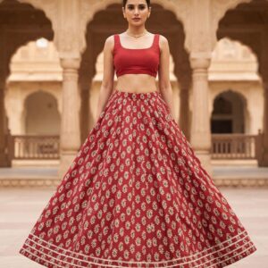 Zariya Maroon Ajrakh Buti Cotton Skirt