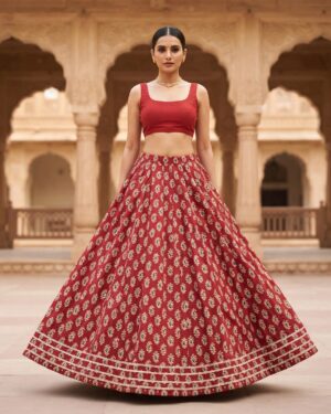 40000005 (1) Zariya Maroon Ajrakh Buti Cotton Skirt